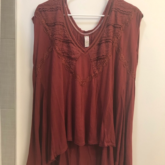 Free People Draped Red Lace Blouse (M) Like New - Picture 2 of 8